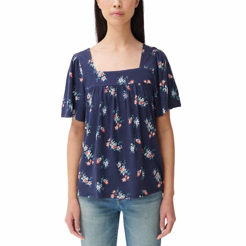 NWT Lucky Brand Square Neck Floral Top (navy blue) size XS